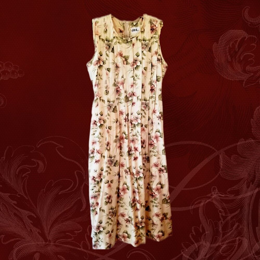 J.B.S. Ltd Linen Heavyweight Pleated Tan Floral Dress